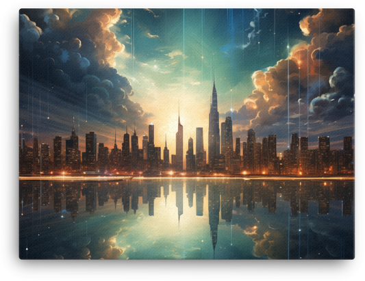 Sunset Reflections Over Urban Skyline Canvas