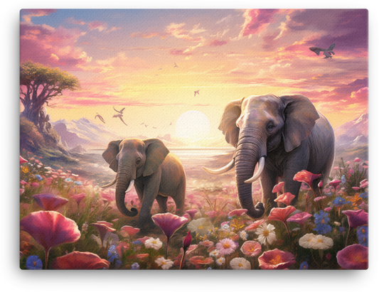 Sunset Serenade Elephants Canvas Wall Art