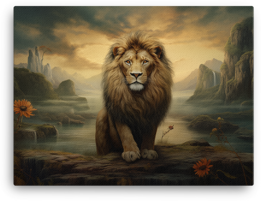 Sunset Serenity Lion Canvas Wall Art