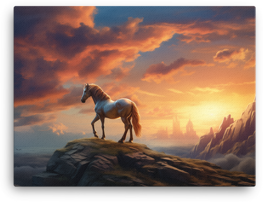 Sunset Silhouette Horse Canvas Wall Art