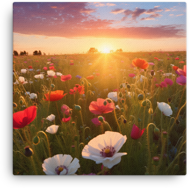 Sunset Splendor over Wildflower Fields Canvas Wall Art wall art