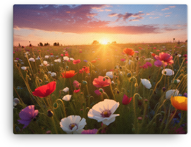Sunset Splendor over Wildflower Fields Canvas Wall Art wall art