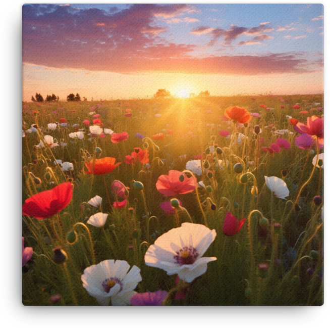 Sunset Splendor over Wildflower Fields Canvas Wall Art wall art