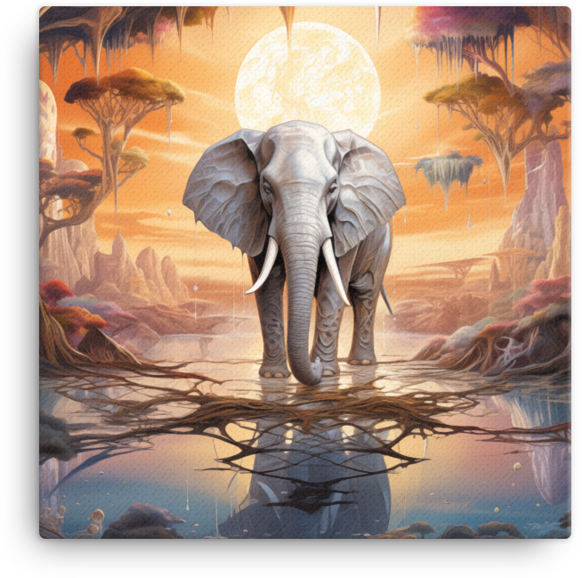 Surreal Lunar Landscape Elephant Canvas Wall Art