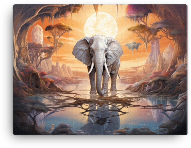 Surreal Lunar Landscape Elephant Canvas Wall Art
