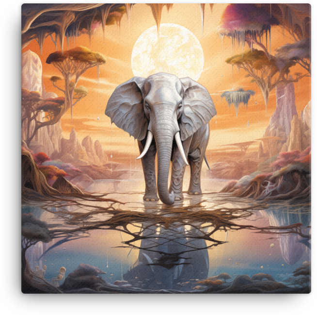 Surreal Lunar Landscape Elephant Canvas Wall Art