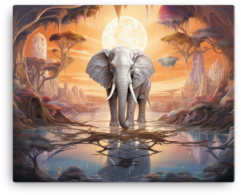 Surreal Lunar Landscape Elephant Canvas Wall Art