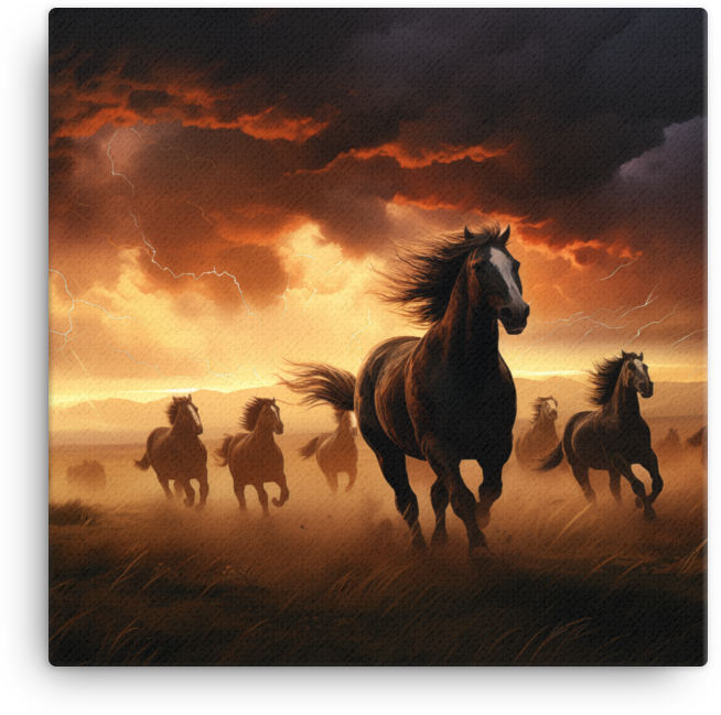 Thundering Herd at Dusk Horse Canvas Wall Art
