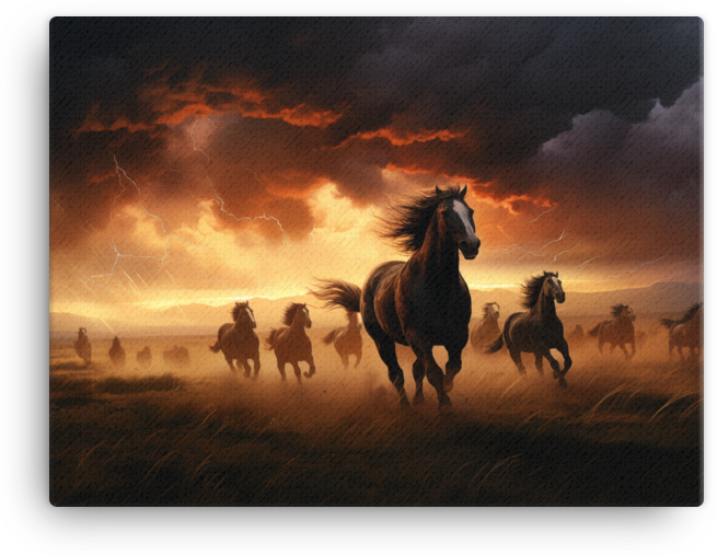 Thundering Herd at Dusk Horse Canvas Wall Art