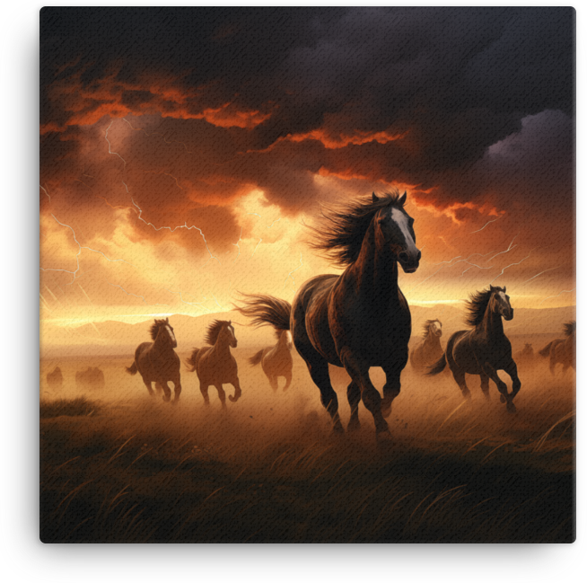 Thundering Herd at Dusk Horse Canvas Wall Art