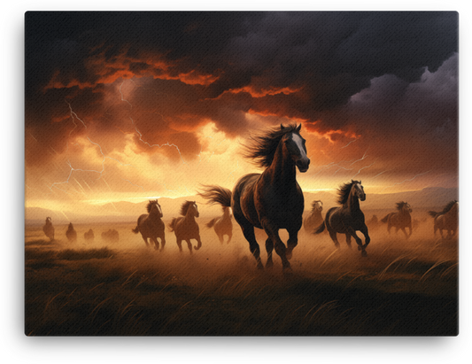 Thundering Herd at Dusk Horse Canvas Wall Art