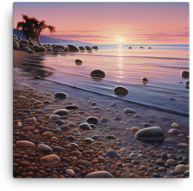 Tranquil Coastal Sunset and Pebble Beach Canvas wall art