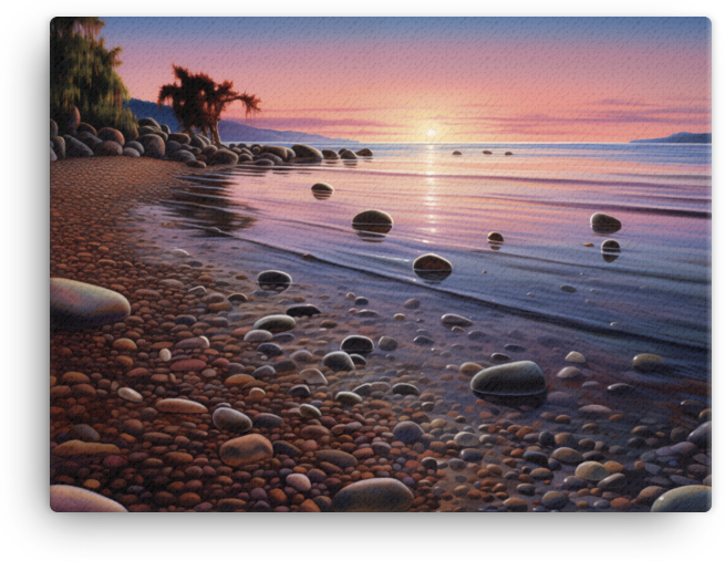Tranquil Coastal Sunset and Pebble Beach Canvas wall art