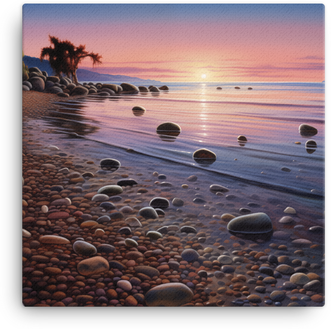 Tranquil Coastal Sunset and Pebble Beach Canvas wall art