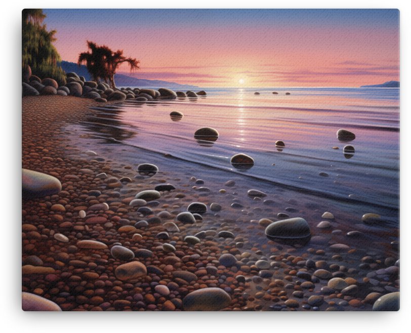 Tranquil Coastal Sunset and Pebble Beach Canvas wall art