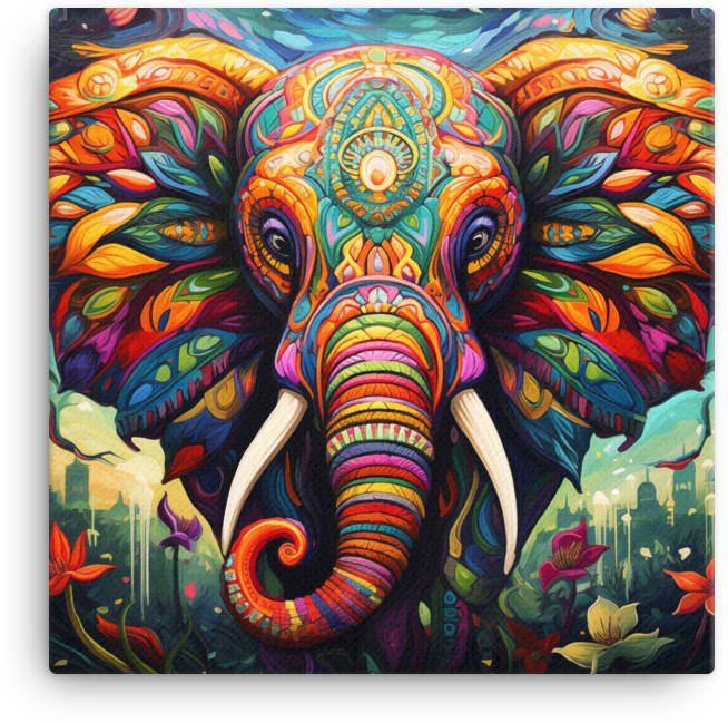 Tribal Tapestry Elephant Canvas Wall Art