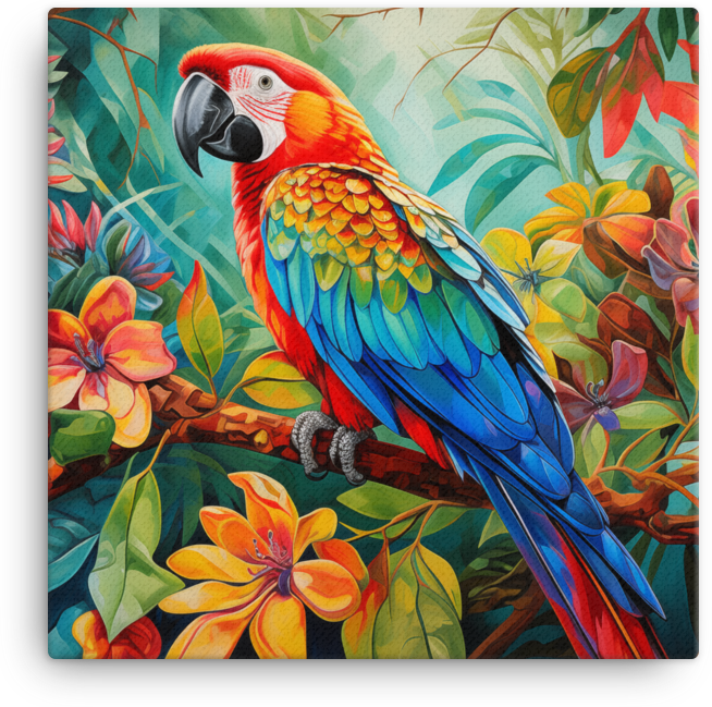 Tropical Macaw Perch Canvas Wall Art