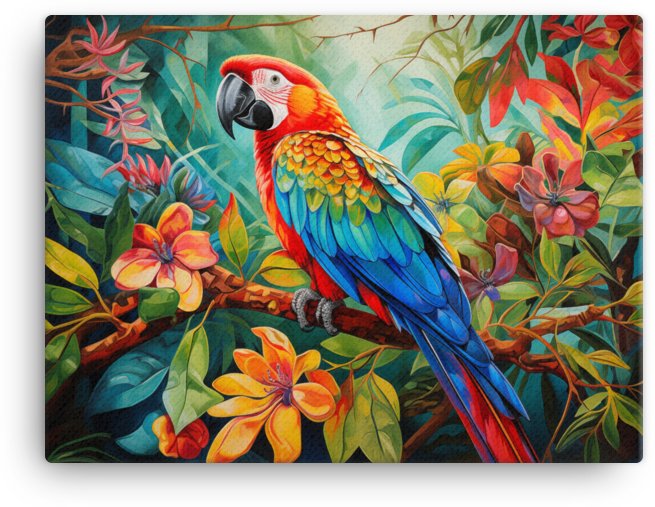 Tropical Macaw Perch Canvas Wall Art