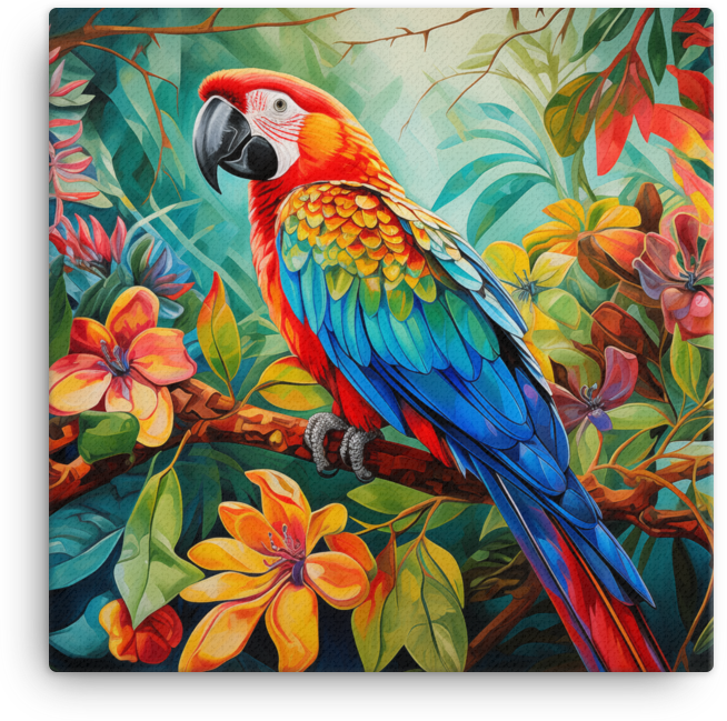 Tropical Macaw Perch Canvas Wall Art