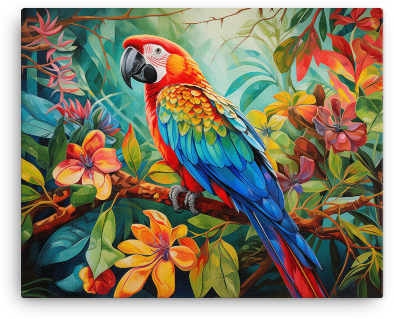 Tropical Macaw Perch Canvas Wall Art