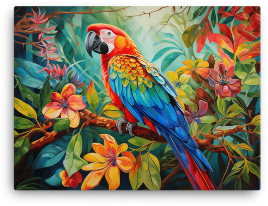 Tropical Macaw Perch Canvas Wall Art