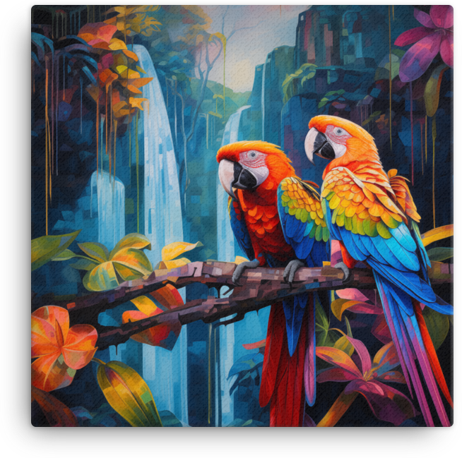 Tropical Macaws in Rainforest Oasis Canvas