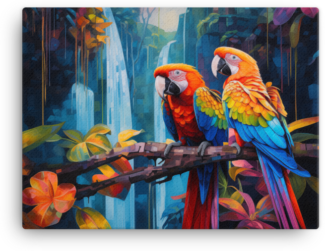 Tropical Macaws in Rainforest Oasis Canvas