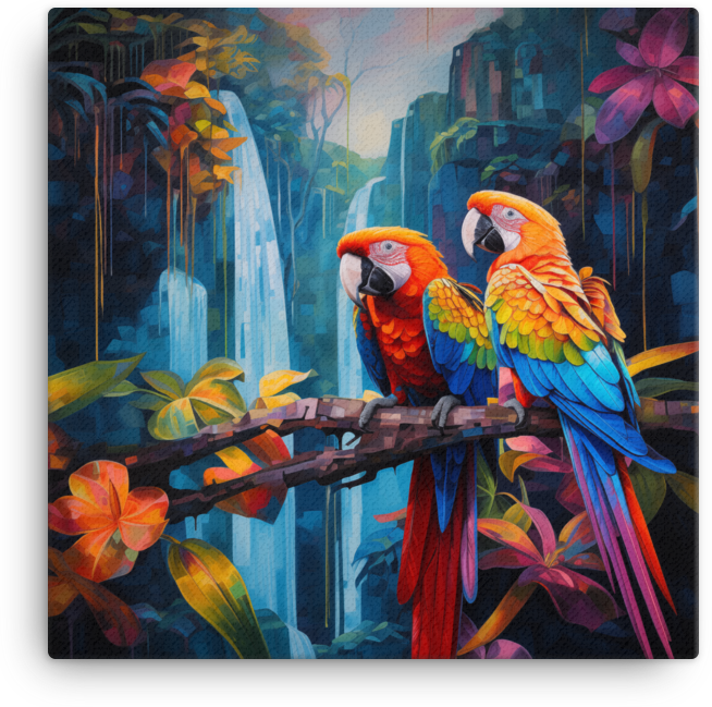 Tropical Macaws in Rainforest Oasis Canvas