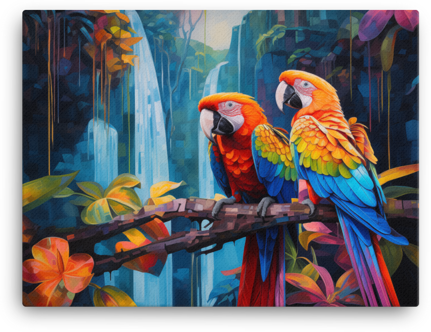 Tropical Macaws in Rainforest Oasis Canvas