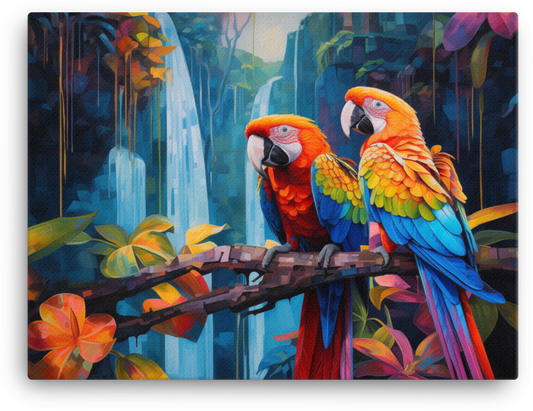 Tropical Macaws in Rainforest Oasis Canvas