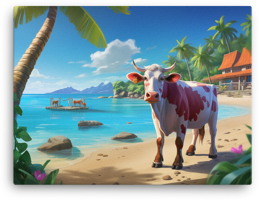 Tropical Paradise Cow Canvas Wall Art