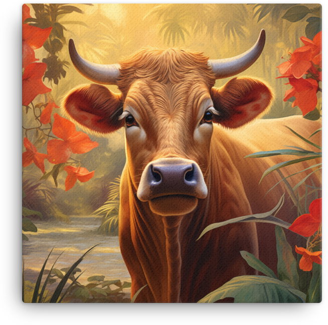 Tropical Twilight Cow Canvas Wall Art