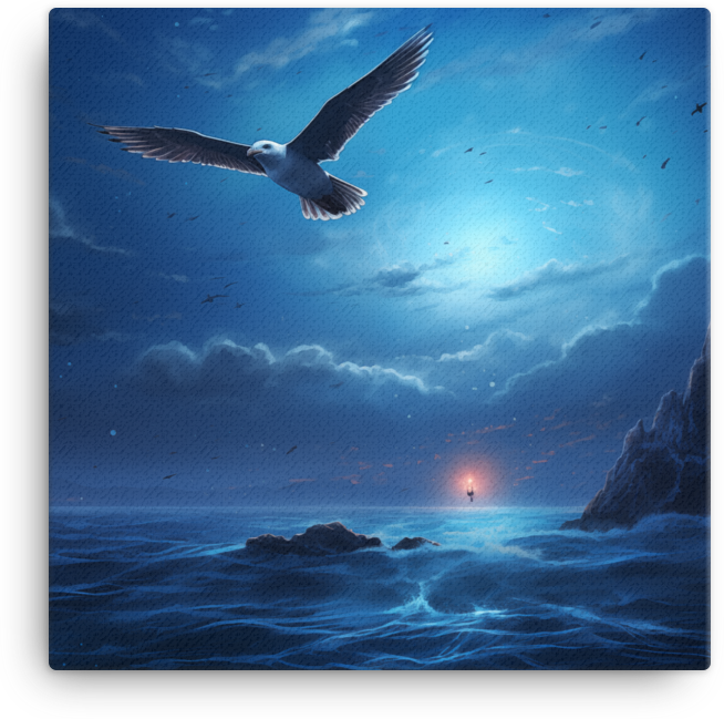 Twilight Flight Over Ocean Canvas Wall Art