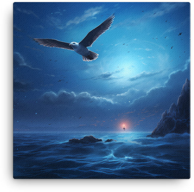 Twilight Flight Over Ocean Canvas Wall Art