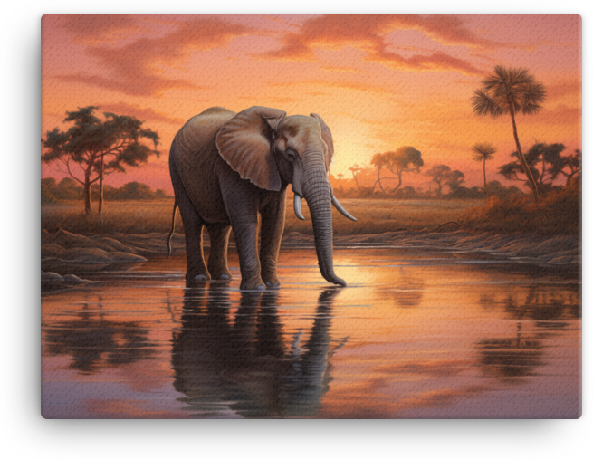 Twilight Oasis Elephant Canvas Wall Art