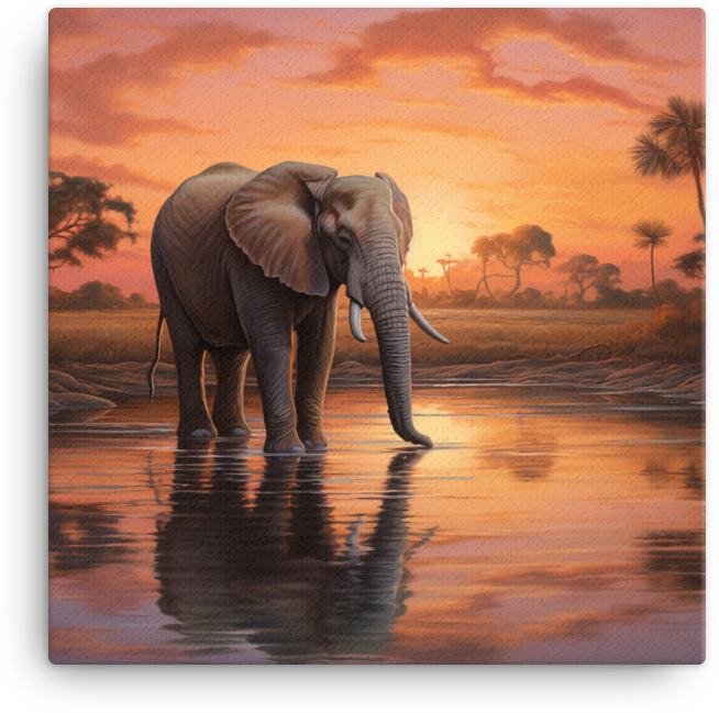 Twilight Oasis Elephant Canvas Wall Art