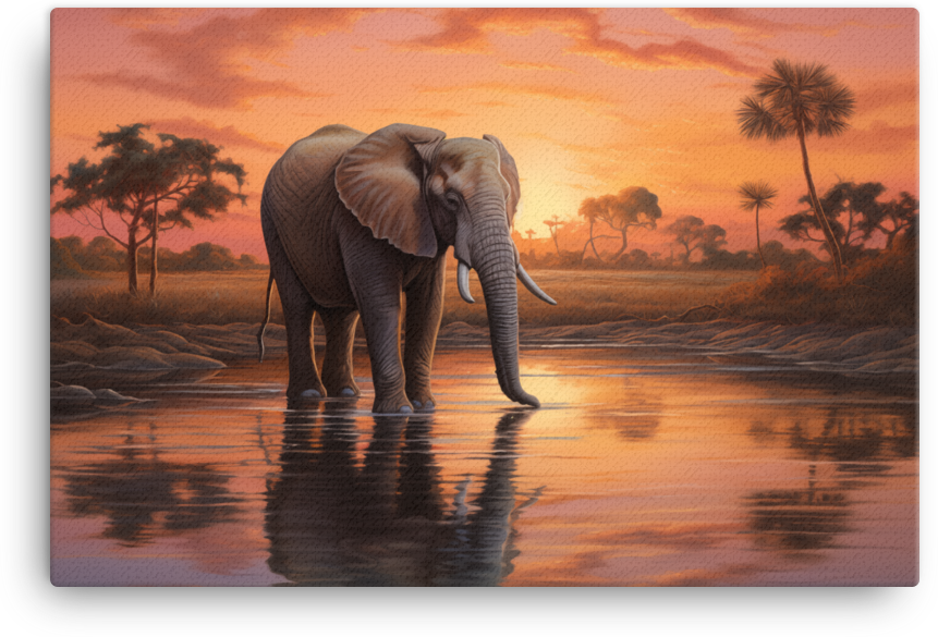 Twilight Oasis Elephant Canvas Wall Art