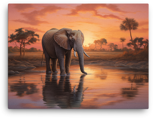 Twilight Oasis Elephant Canvas Wall Art