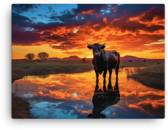 Twilight Reflection Cow Canvas Wall Art