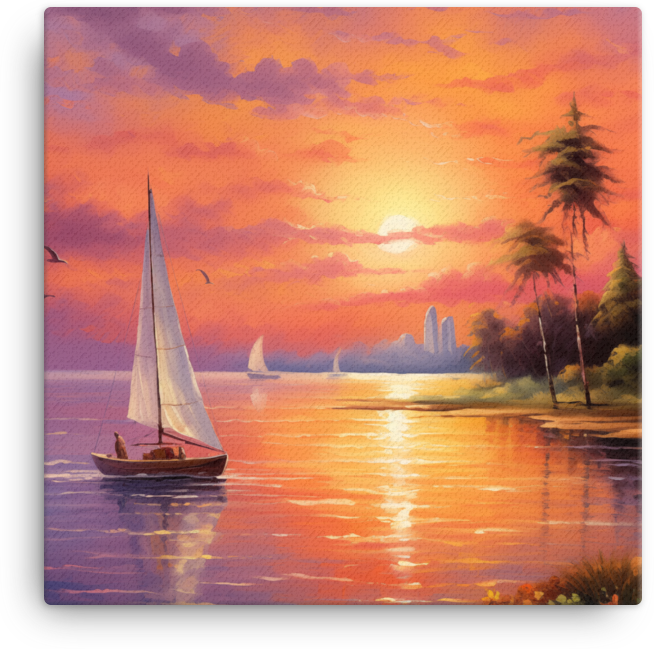 Twilight Sailing by the Coastal City Canvas wall art