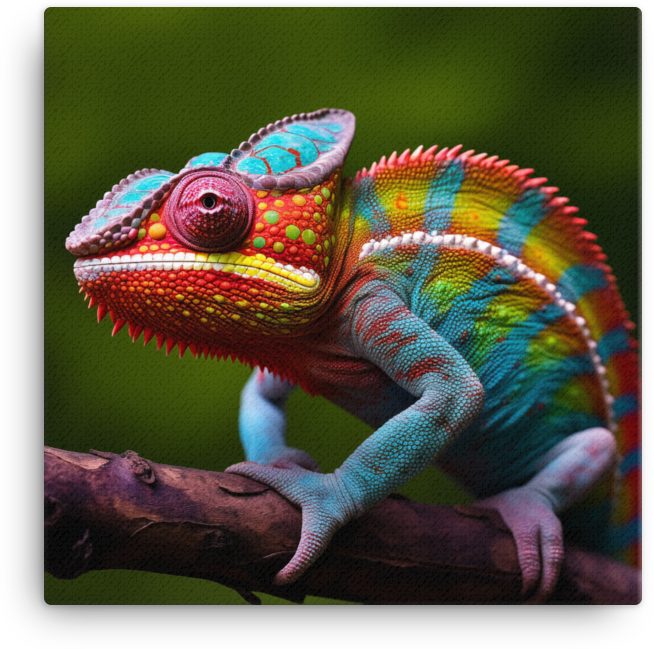Vibrant Chameleon on Branch Canvas