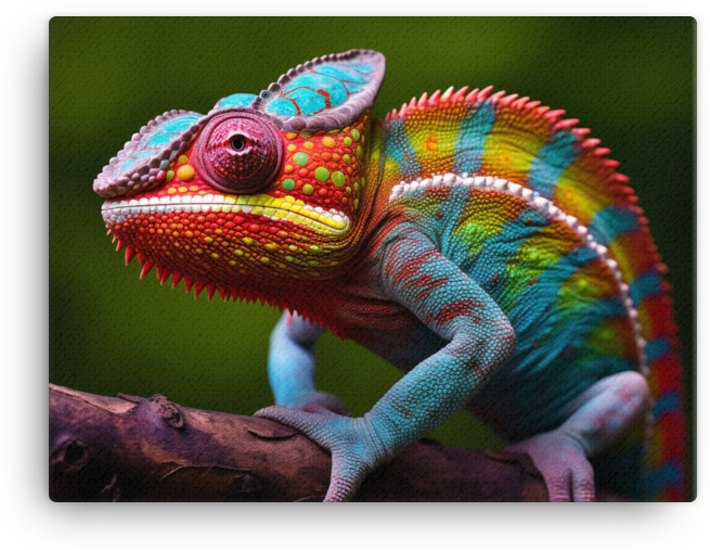 Vibrant Chameleon on Branch Canvas