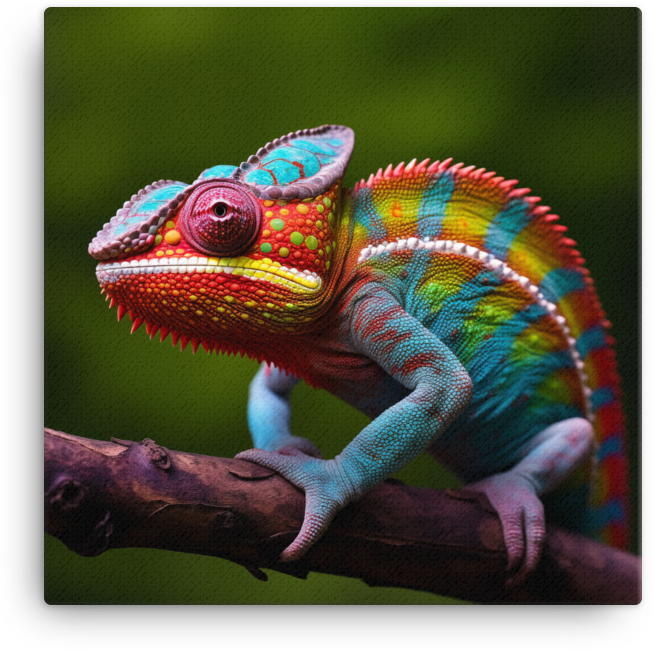 Vibrant Chameleon on Branch Canvas