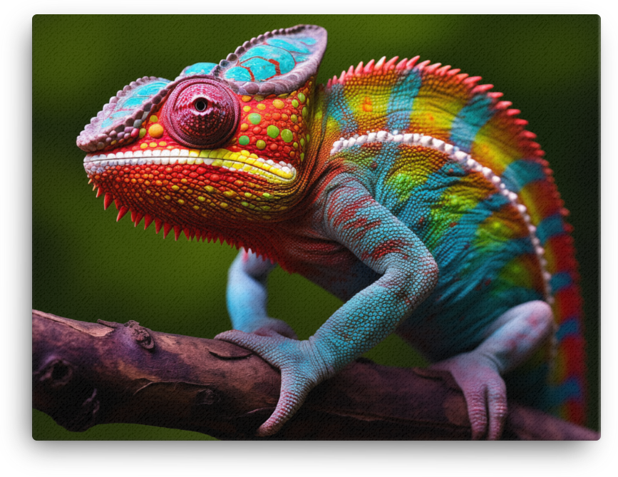 Vibrant Chameleon on Branch Canvas