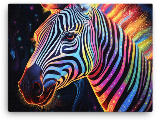 Vibrant Cosmic Zebra Portrait Canvas
