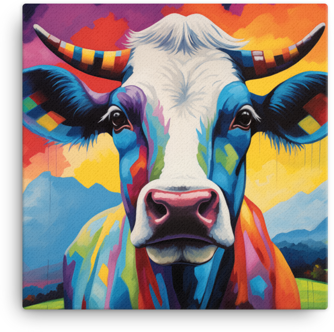 Vibrant Horizon Cow Canvas Wall Art