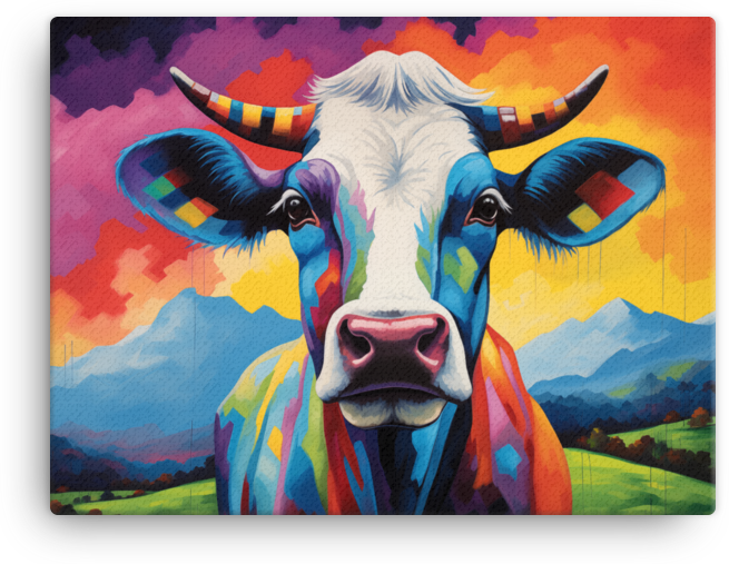 Vibrant Horizon Cow Canvas Wall Art