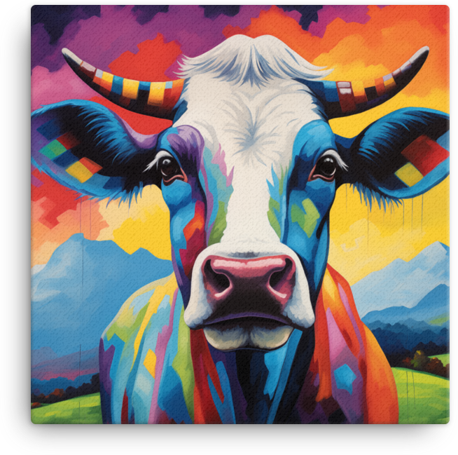 Vibrant Horizon Cow Canvas Wall Art