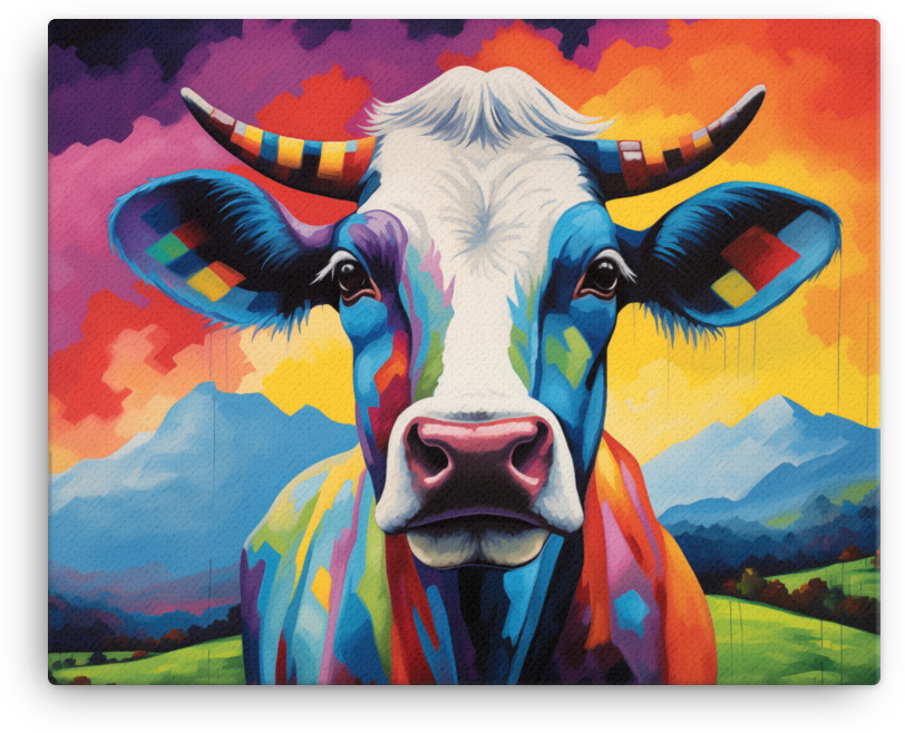 Vibrant Horizon Cow Canvas Wall Art