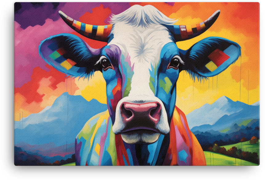 Vibrant Horizon Cow Canvas Wall Art